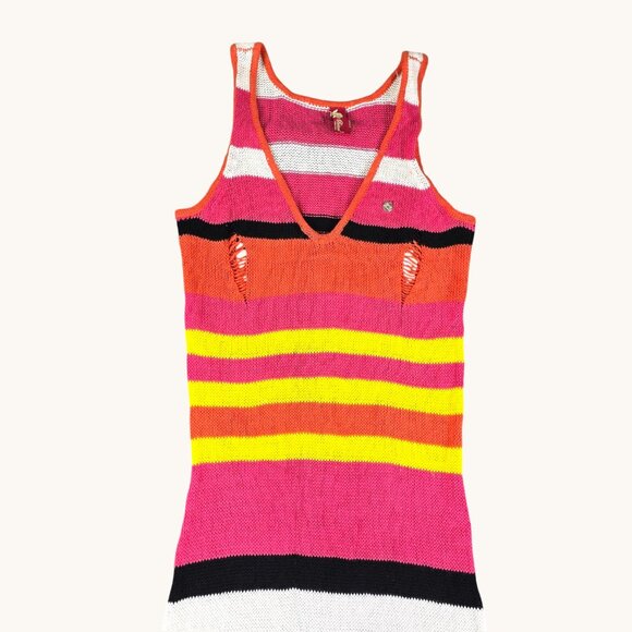 Apple Bottoms Dress Womens Small Knit Rainbow Stripe Maxi Tank Y2K V Neck - Picture 9 of 14